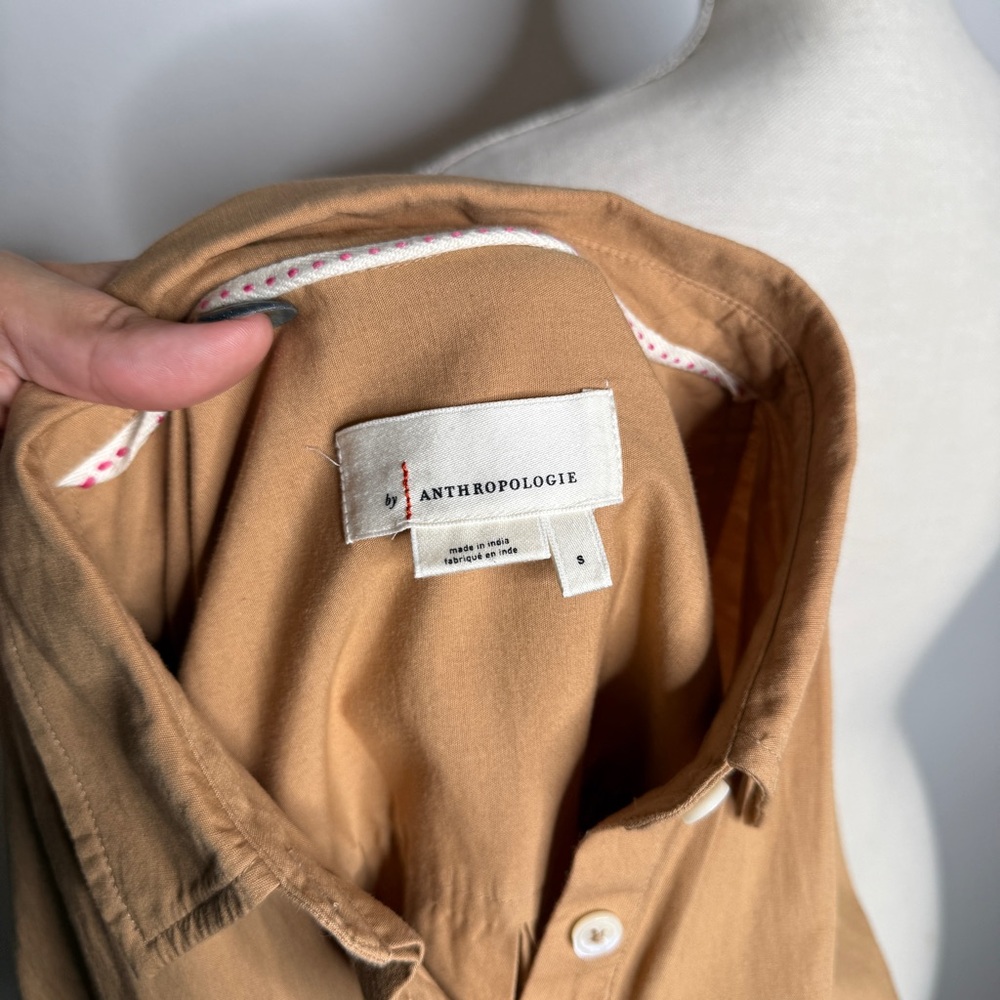 Anthropologie Side Button Tunic Blouse Camel Hidden Placket Cotton Size S - Picture 7 of 10